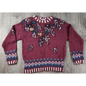 Vtg 80s TannerSport M Ramie Cotton Floral Intarsia Sweater Knit Boho Cottagecore
